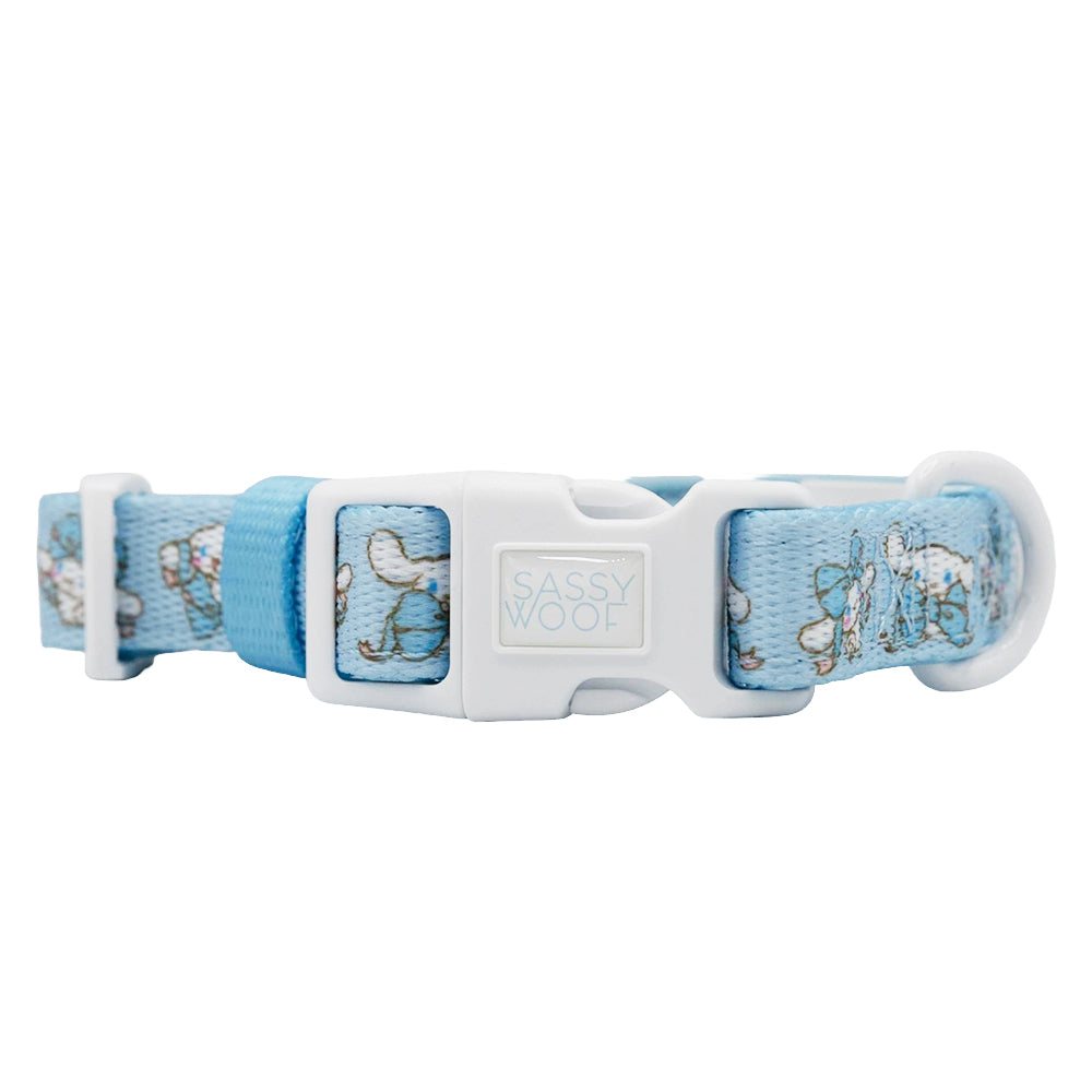 Dog collar featuring Cinnamoroll™ design by Sassy Woof, with soft pastel colors and adorable character details.