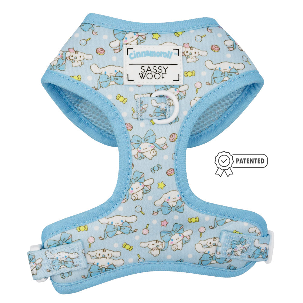 Dog adjustable harness featuring Cinnamoroll™ from Sassy Woof, with a cute Sanrio design and secure fit for pets.