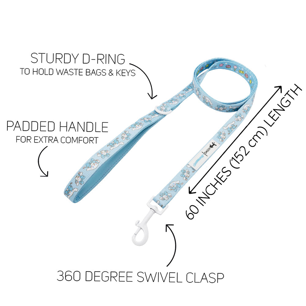 Dog leash featuring Cinnamoroll™ design from Sassy Woof, showcasing a soft, colorful pet leash with cute Cinnamoroll character print.