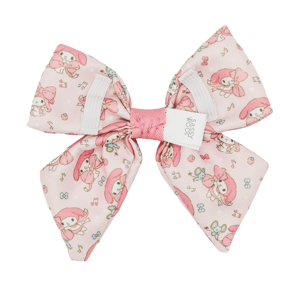 Dog sailor bow featuring My Melody design from Sassy Woof, styled with a cute sailor theme for small dog apparel.