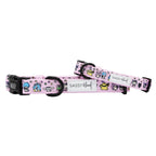 Pink Hello Kitty & Friends flower festival dog collar by Sassy Woof, featuring colorful floral design for small pets.