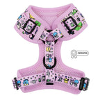 Pink Hello Kitty and Friends flower festival dog harness by Sassy Woof, adjustable pet collar with floral design.