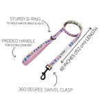 Pink Hello Kitty and Friends flower-themed dog leash from Sassy Woof, part of the two-piece pet collar and harness bundle.