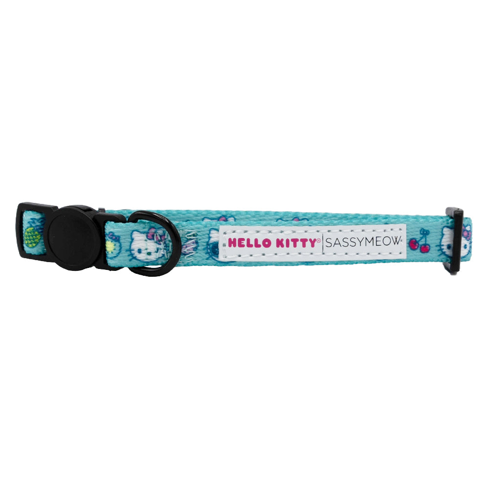 Blue Hello Kitty pet collar by Sassy Woof featuring a cute Hello Kitty design for cats.