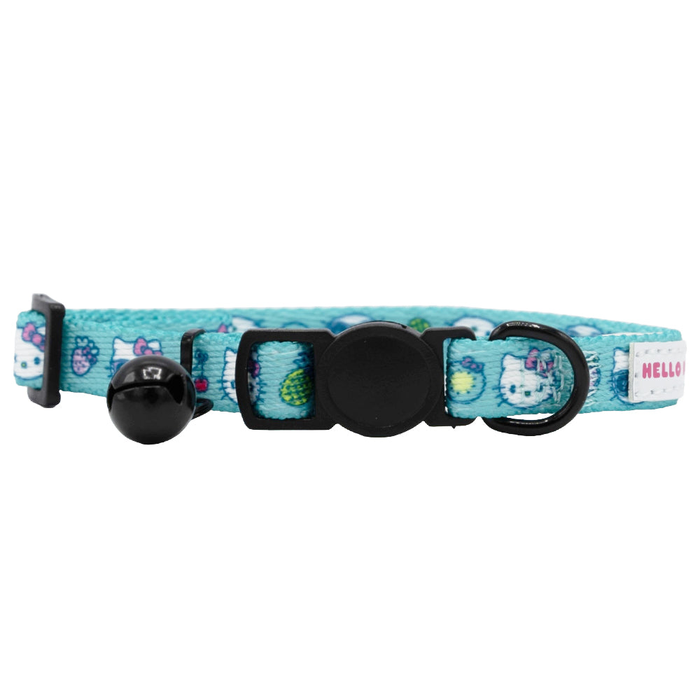 Blue Hello Kitty pet collar for cats by Sassy Woof, featuring a cute Hello Kitty design and adjustable strap.