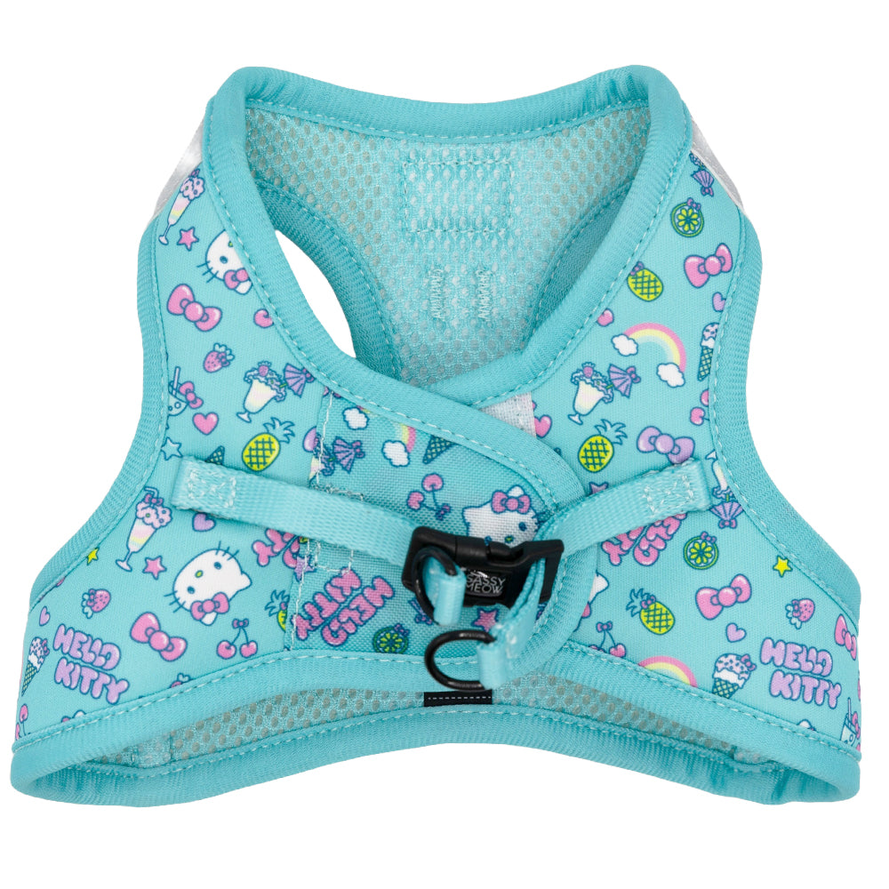Blue Hello Kitty® pet harness by Sassy Woof, adjustable step-in design for cats, featuring Hello Kitty® character and cute aqua color.