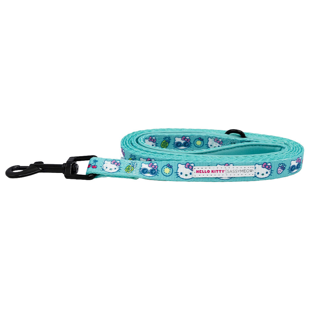 Blue Hello Kitty pet leash by Sassy Woof for cats, featuring a playful Hello Kitty design on a durable leash.