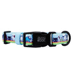 Sassy Woof Hello Kitty and Friends In the Sky dog collar with colorful sky and character design, adjustable pet accessory.