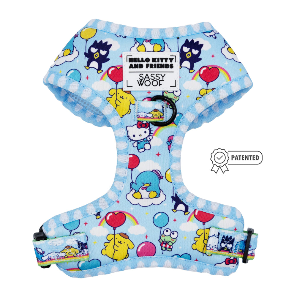 Dog adjustable harness featuring Hello Kitty® and friends in the sky design, made by Sassy Woof for comfortable pet wear.