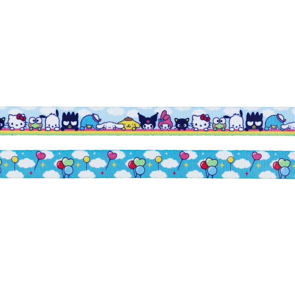 Dog collar and harness bundle featuring Hello Kitty® and friends in the sky with colorful cartoon designs by Sassy Woof.