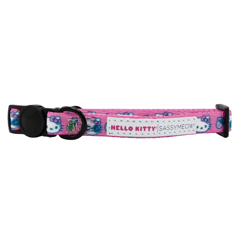Pink Hello Kitty cat collar by Sassy Woof featuring a cute Hello Kitty design for small pets.
