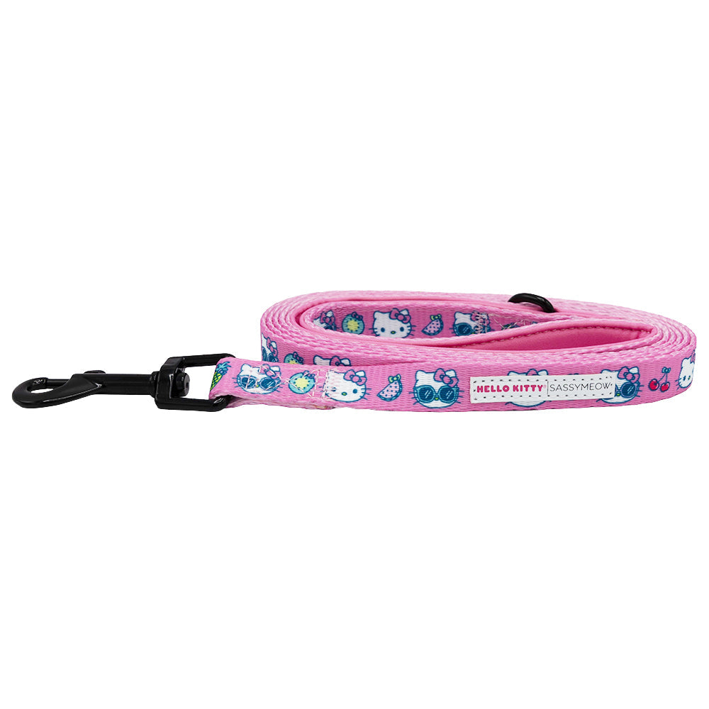 Pink Hello Kitty pet leash by Sassy Woof featuring a cute Hello Kitty design for cats.