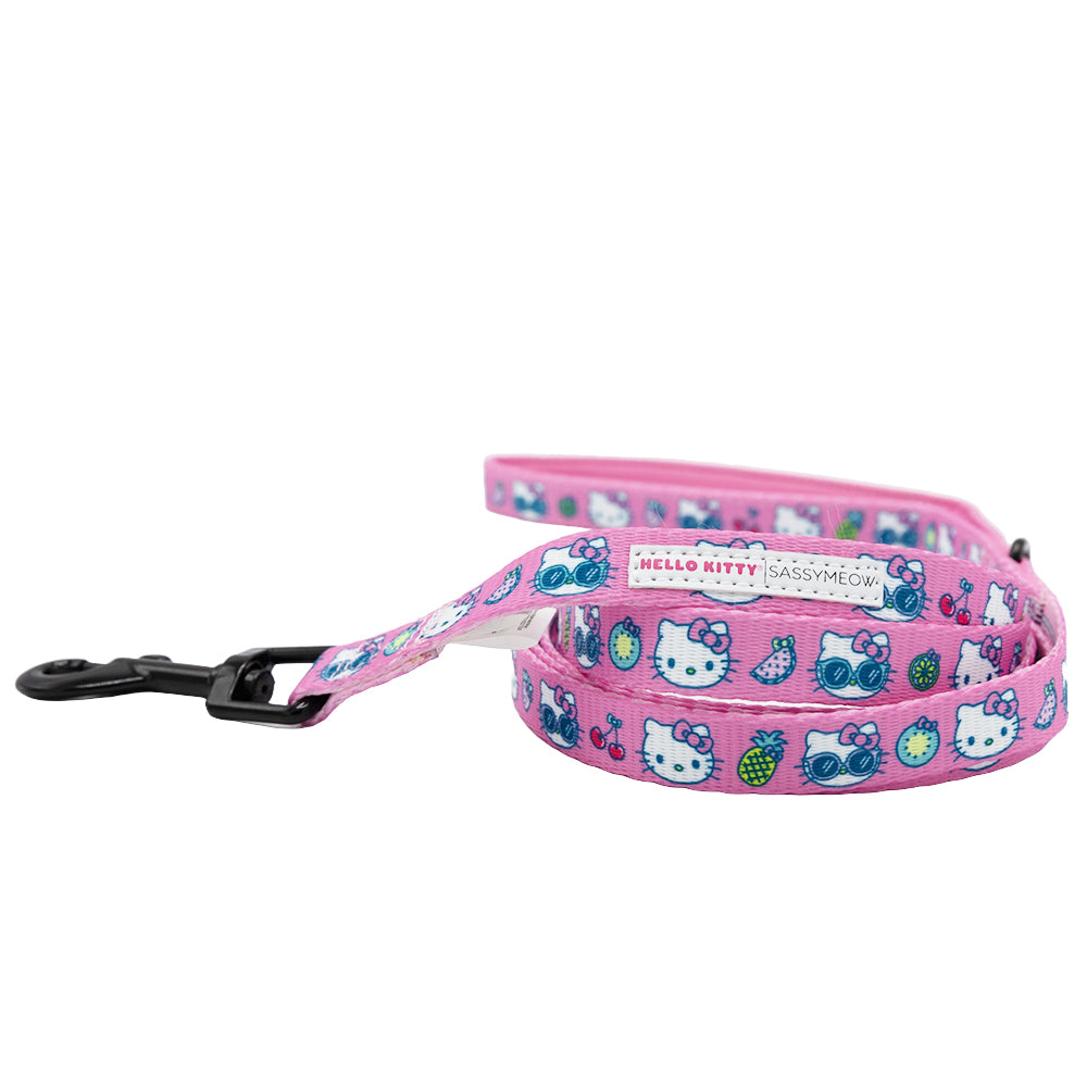 Pink Hello Kitty pet leash by Sassy Woof featuring a cute Hello Kitty design, perfect for walking your cat.