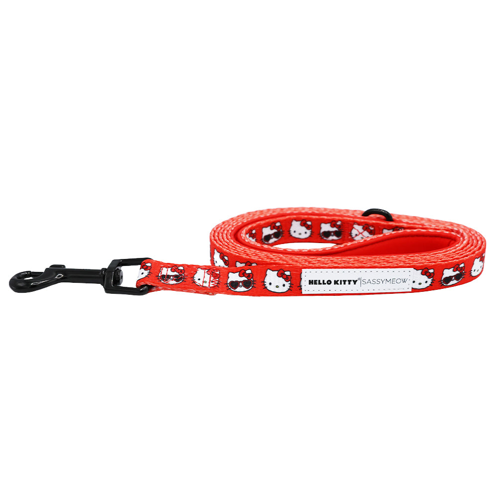 Red Hello Kitty® pet leash by Sassy Woof with classic design, featuring Hello Kitty character and Valentine's themed accents.