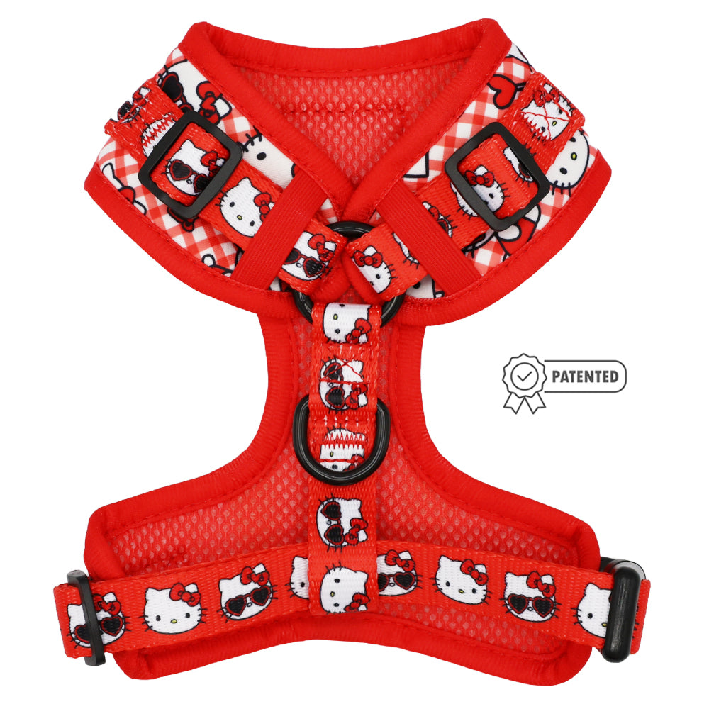 Red Hello Kitty® adjustable dog harness by Sassy Woof, featuring a cute Hello Kitty design for pets.