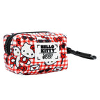 Red Hello Kitty pet waste bag holder by Sassy Woof, designed for convenient dog waste disposal, featuring a cute cartoon character.