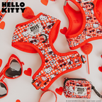 Red Hello Kitty dog adjustable harness by Sassy Woof, featuring cute Hello Kitty design and secure fit for pets.