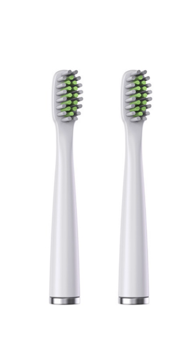 Two Dr. Milou replacement brush heads for advanced pet electric toothbrush, with soft bristles for effective pet dental cleaning.