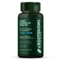 Rooted Owl Pet Supplements joint and muscle health supplement for medium and large dogs, showing a happy, active dog outdoors.