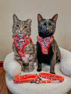 Red Hello Kitty cat step-in harness by Sassy Woof, featuring cute Hello Kitty design for comfortable pet walks.