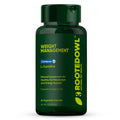 Rooted Owl Pet Supplements weight management supplement for cats and dogs, featuring natural ingredients in a clear bottle.