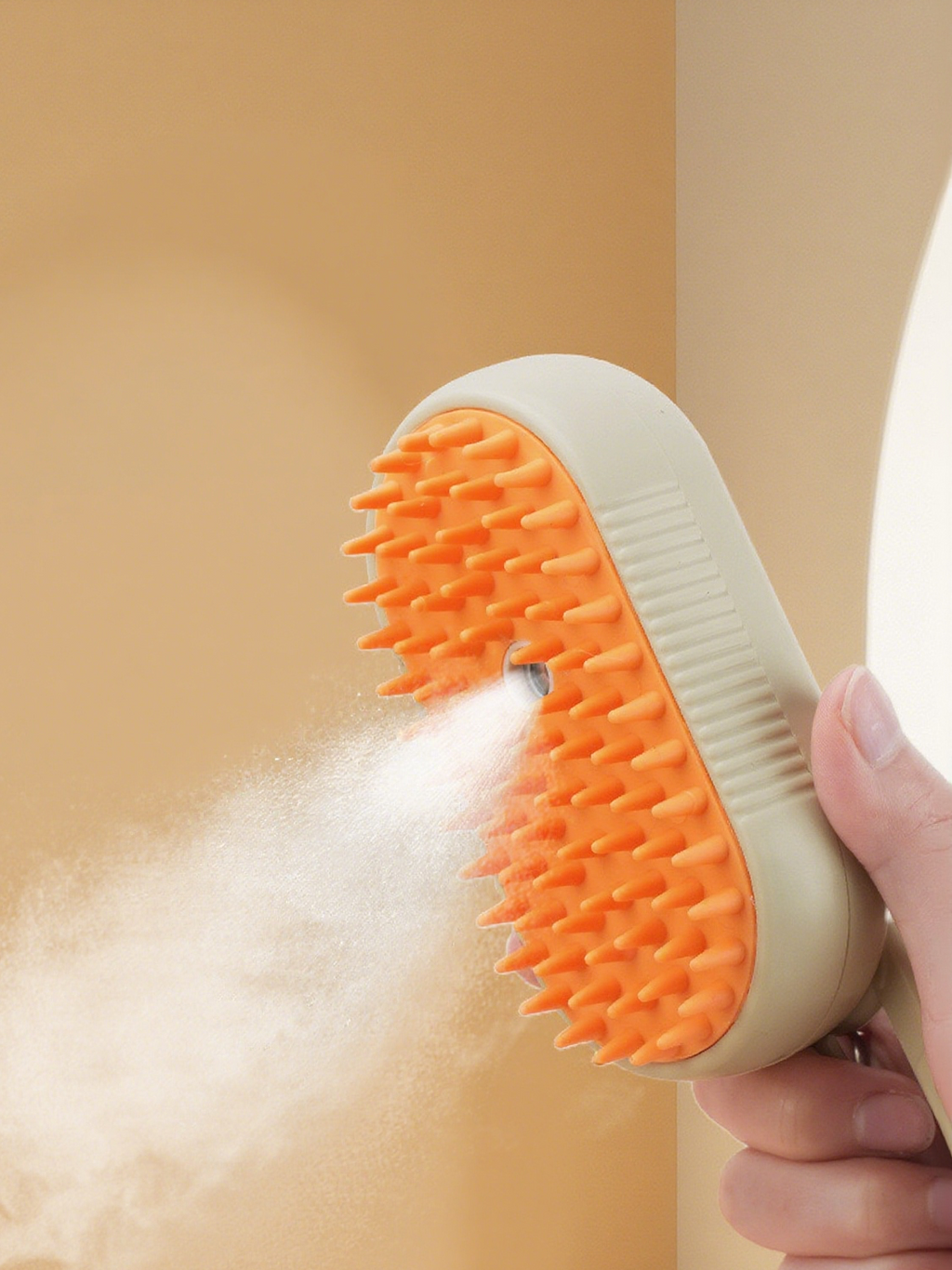 Dr. Milou Milou & Lumi 4-in-1 Steam Pet Grooming Brush showing the multifunctional grooming tool with steam feature for pets.