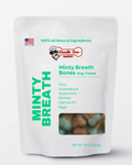 Doodle Doo Bakery homemade Minty Breath Blend dog treats in a 1/2lb package, showcasing fresh, natural dog snack treats.