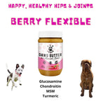 Paw Power Nutrition Dawg Butter Berry flexible supplement for dog hips and joints, featuring berry flavor and soft chew texture.