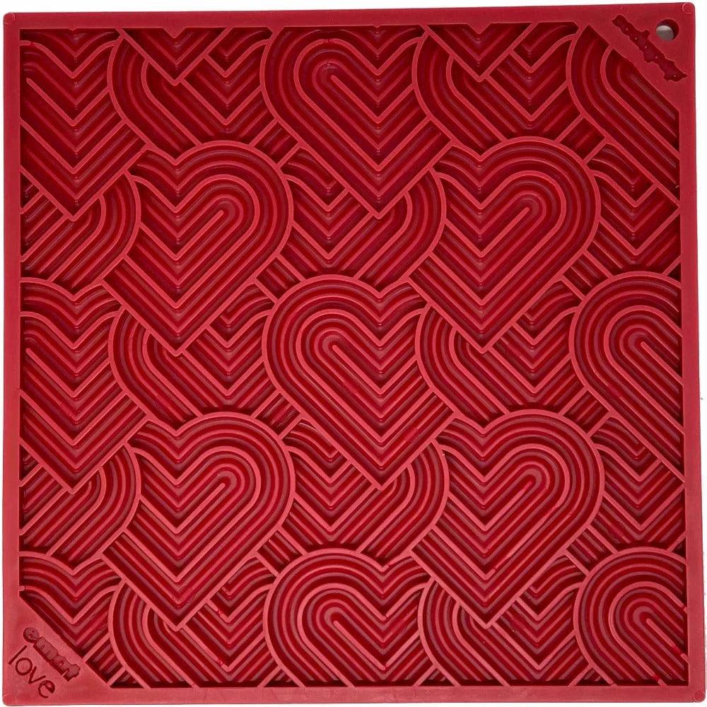 Love eMat enrichment lick mat for dogs and cats with a heart design, made by SodaPup, perfect for interactive pet enrichment.