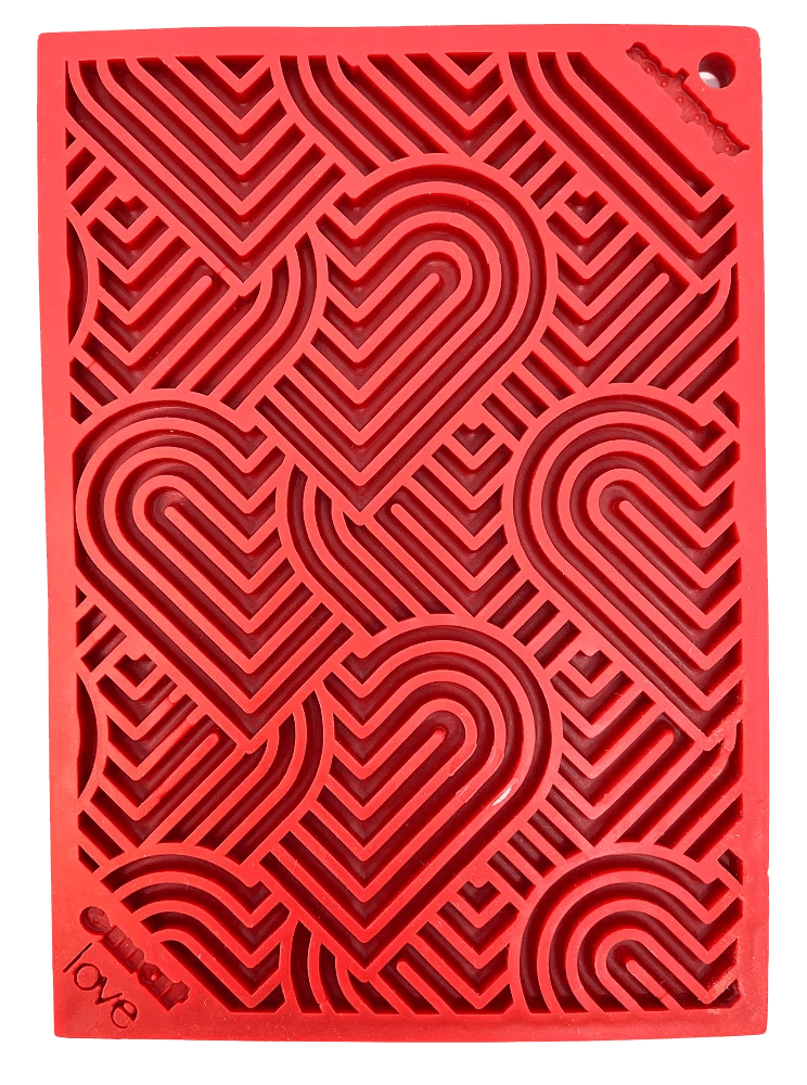 Love eMat enrichment lick mat for dogs and cats with a heart design, by SodaPup, made for interactive pet enrichment.