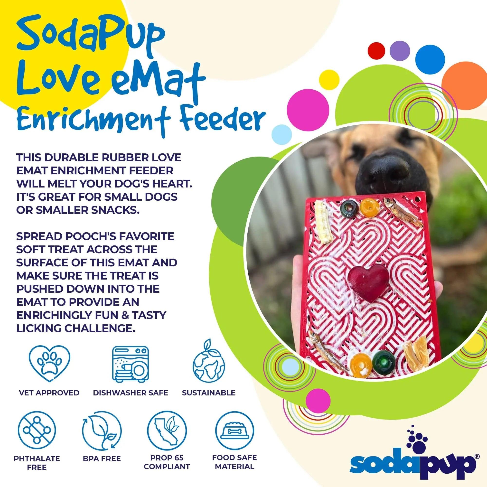 Large Love eMat enrichment lick mat for dogs and cats with a heart design by SodaPup, made for interactive pet enrichment.