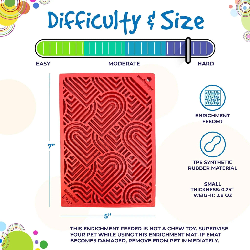 SodaPup Love eMat enrichment lick mat for dogs and cats with heart design, large size, made of durable silicone.