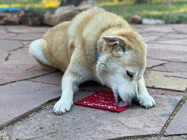 SodaPup Love eMat enrichment lick mat for dogs and cats with a heart design, made for stimulating and entertaining pets.