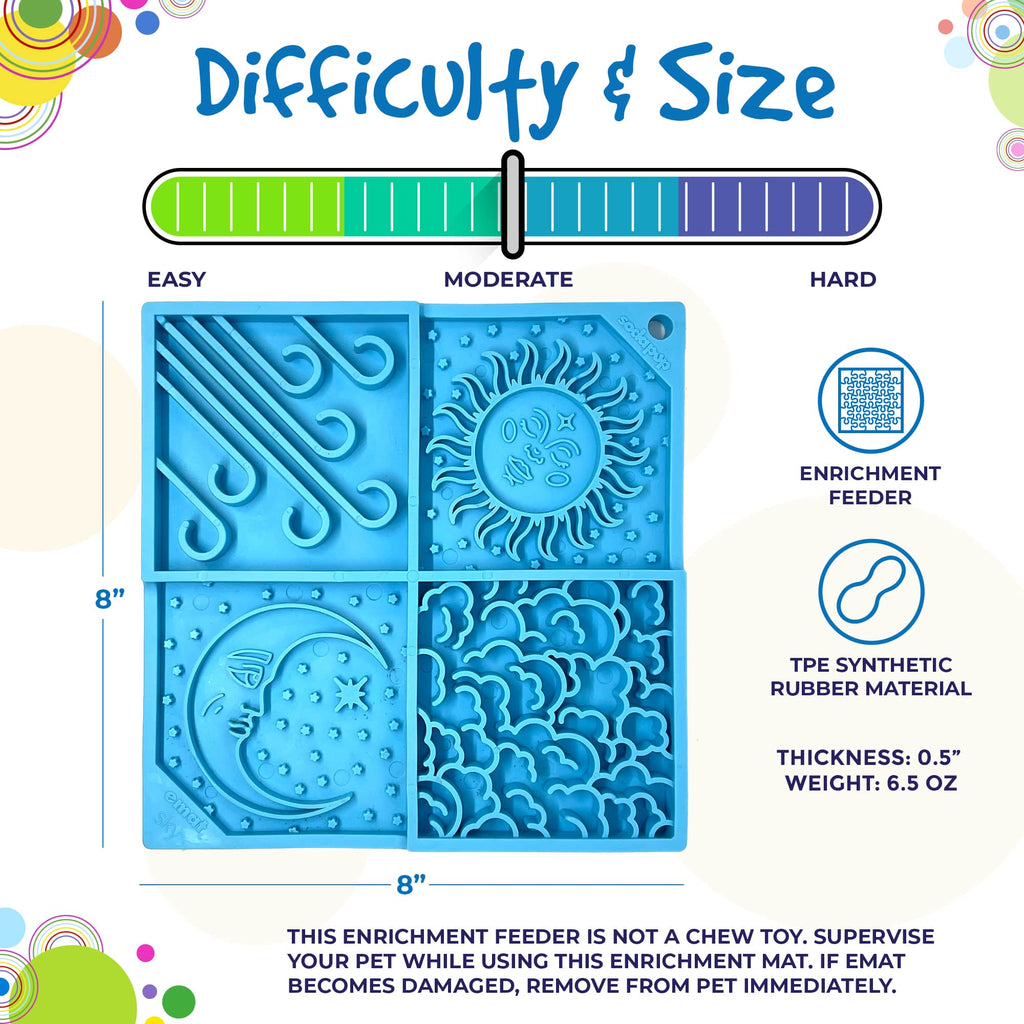 Light blue Sky eMat enrichment lick mat for dogs and cats with celestial design, by SodaPup, perfect for sensory and boredom relief.
