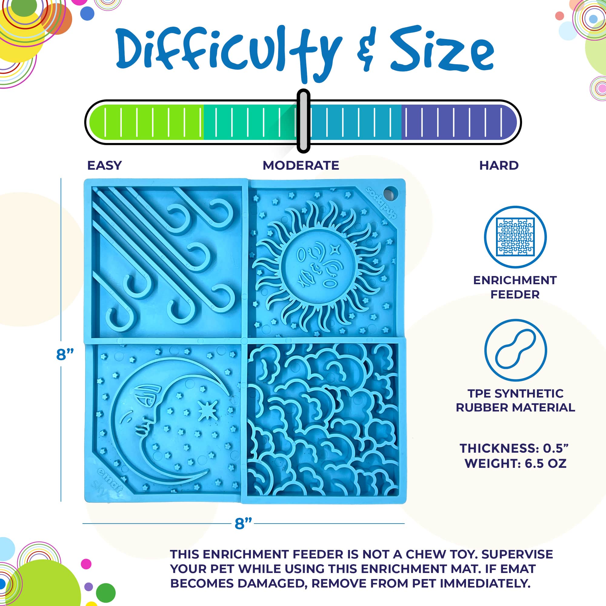 Light blue Sky eMat enrichment lick mat for dogs and cats with celestial design, by SodaPup, perfect for sensory and boredom relief.