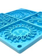 Light blue Sky eMat enrichment lick mat for dogs and cats by SodaPup with celestial design, made for sensory and mental stimulation.