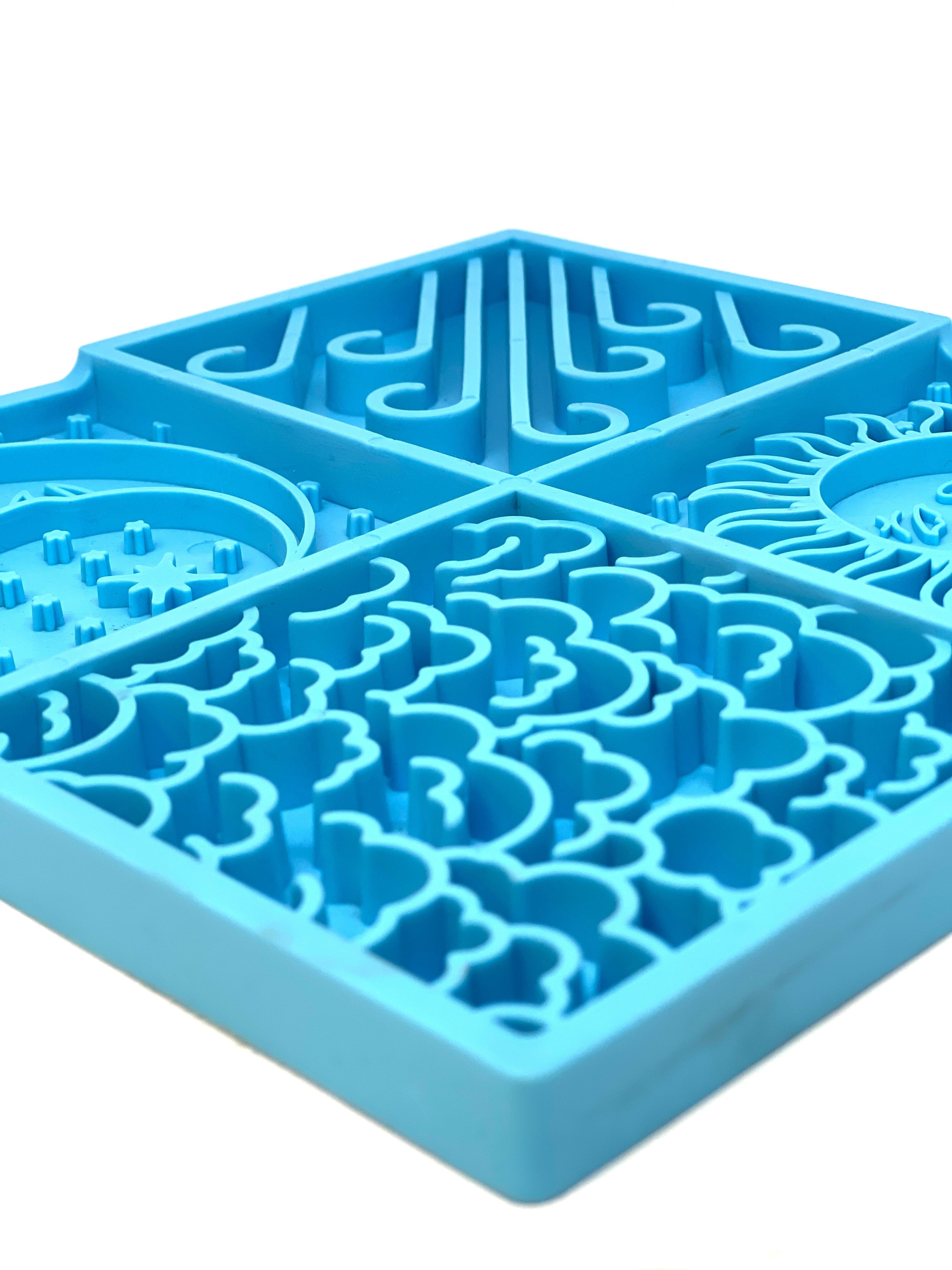 Light blue Sky eMat enrichment lick mat for dogs and cats with celestial design by SodaPup, perfect for interactive pet enrichment.