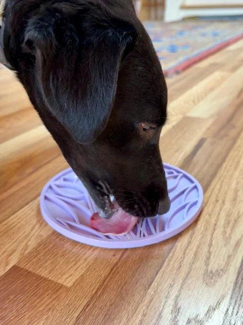 Pastel purple Tulip Design eMat by SodaPup for dogs and cats, with suction cups for enrichment and entertainment.