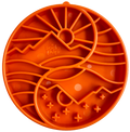 Sun and Moon eTray shallow slow feeder dog bowl by SodaPup, USA-made enrichment bowl featuring orange yin-yang sun and moon design.