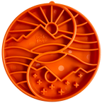 Sun and Moon eTray shallow slow feeder dog bowl by SodaPup, USA-made enrichment bowl featuring orange yin-yang sun and moon design.