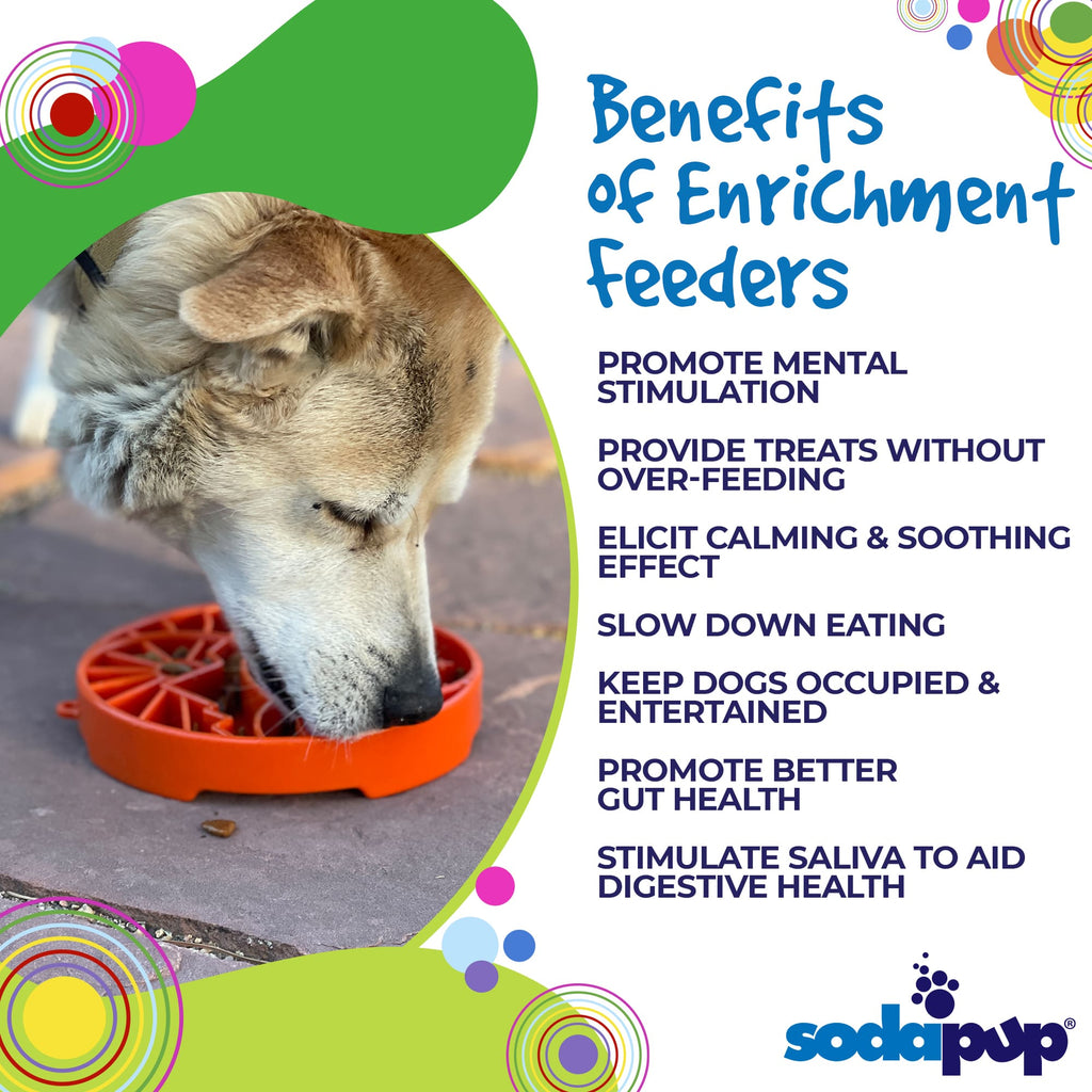 Sun and Moon eTray by SodaPup, USA-made shallow slow feeder dog bowl with yin-yang design for enrichment.