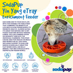 Orange Sun and Moon ETRAY shallow slow feeder dog bowl by SodaPup/True Dogs, USA-made enrichment dog bowl with yin-yang design.