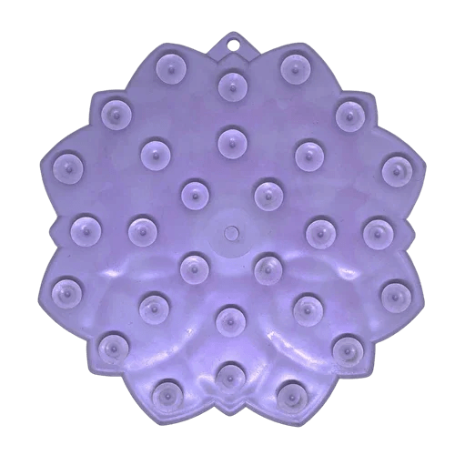 Pastel purple Mandala Softie ETRAY dog bowl with suction cups, shallow slow feeder by SodaPup, USA-made pet feeding accessory.
