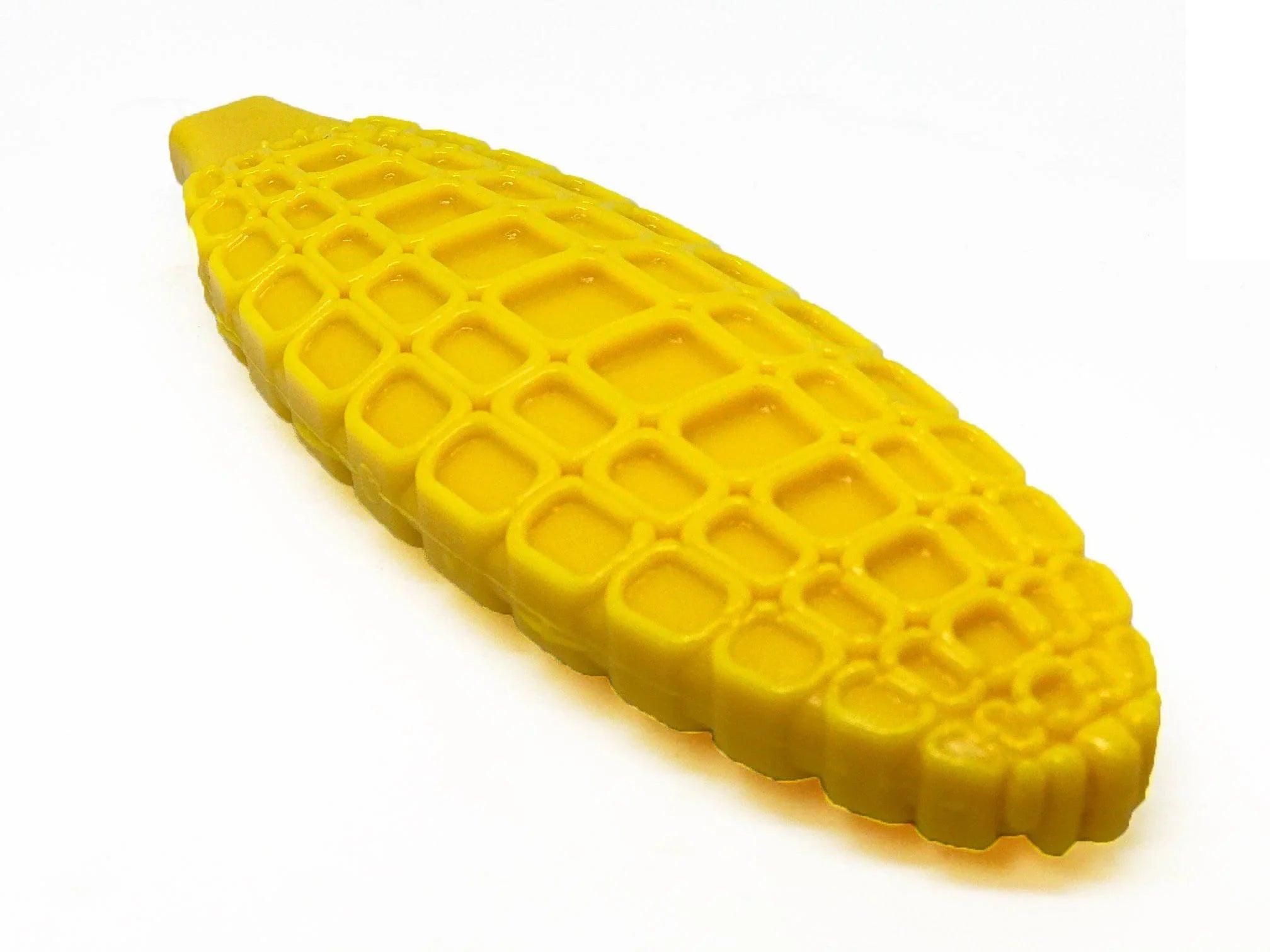 Yellow Corn on the Cob nylon dog toy for aggressive chewers by SodaPup, USA-made durable chew toy for dogs.