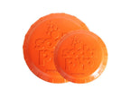 Orange Rubber Frisbee for dogs, SodaPup Bottle Top Flyer, vet-approved, USA-made dog toy, large 9.75-inch diameter.