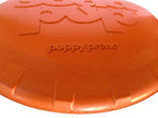 Orange Rubber Dog Frisbee by SodaPup, vet-approved Bottle Top Flyer, USA-made rubber toy for dogs, 9.75-inch diameter.