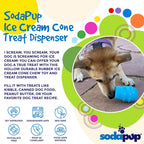 Blue ice cream cone rubber dog toy for power chewers, made by SodaPup, USA-made durable chew toy for dogs.