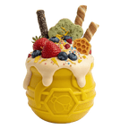 Yellow Honey Pot Dog eCup treat dispenser by SodaPup, durable rubber enrichment toy for dogs, USA made.