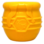 Yellow Honey Pot Dog Treat Dispenser by SodaPup, a durable rubber enrichment toy for dogs, USA made.