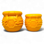 Yellow Honey Pot Dog Treat Dispenser by SodaPup, durable rubber enrichment toy for dogs, USA made.